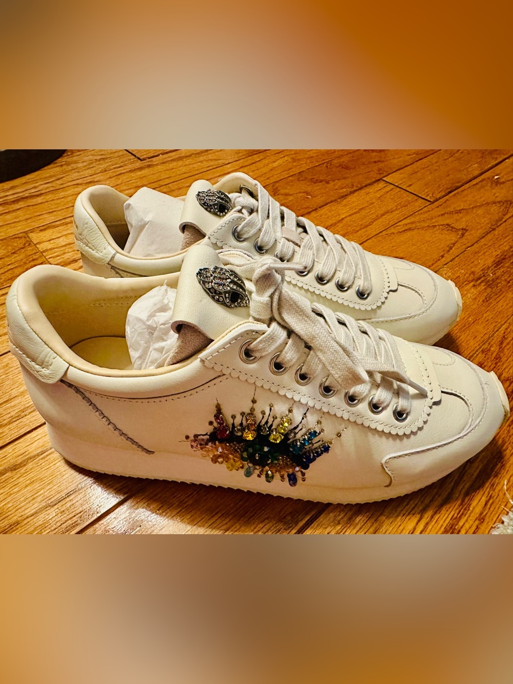 Kurt Geiger White Low-Top Sneaker with Multicolor Crystal Eye